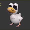 Cute Cartoon Bird Character 3D Model With White Body Yellow Beak And Black Eyes 3d model