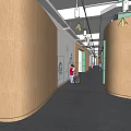 Spacious Kindergarten STEAM Classroom Interior With Green Walls And Wooden Tables And Chairs