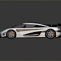 White Sports Car with Black Accents Orange Stripes Rear Spoiler and Aerodynamic Sleek Design