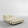 Modern Double Bed With Upholstered Headboard Pillows And Beige Bedding 3d model