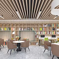 Modern Lounge Area Interior Design With Bookshelves Comfortable Chairs Marble Floor And Pendant Lights