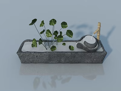 Swing Door Interior Decor With Grey Stone Basin Green Plants And Sand Accents 3d model