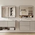 Modern Bathroom Interior With Double Sink Vanity Mirrors Cabinet And Decorative Items