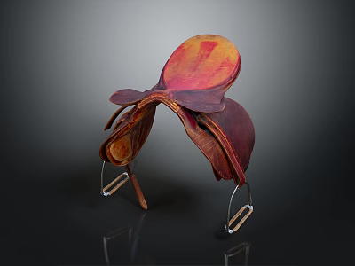 High Quality Sports Equipment Leather Saddle in Red and Brown with Metal Fittings 3d model