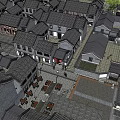 Traditional Commercial Street With Riverfront Buildings And Pedestrian Layout Design