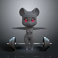 Gray Cartoon Mouse 3D Model With Red Eyes Big Ears And Barbell