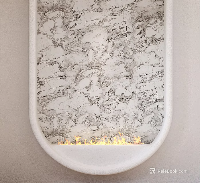 Marble Texture Fireplace Interior With Modern Design And Warm Burning Flames 3d model 