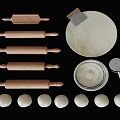 Baking Tools with Wooden Rolling Pins Flour Dough Sieve and Small Dough Balls