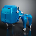 Detailed Futuristic Blue Robotic Creature With Mechanical Legs And Red Lights