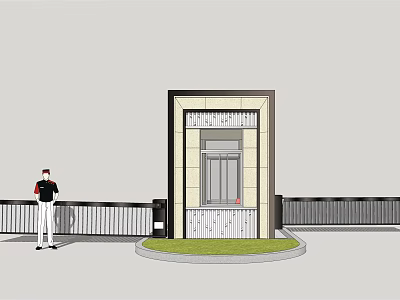 Small Modern Entrance Structure With Person Railing And Green Lawn Design 3d model