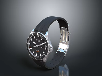 Stylish Black Wristwatch With Silver Case And Silicone Strap For Daily Life 3d model