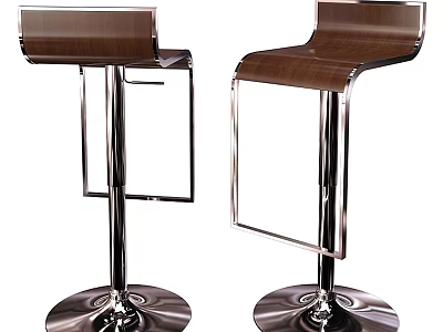 Modern Stylish Bar Stool With Wooden Seat And Metal Frame Round Base 3d model