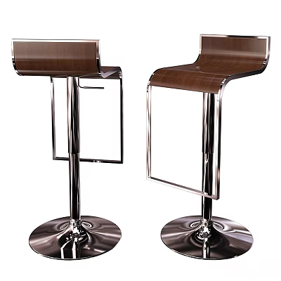 Modern Stylish Bar Stool With Wooden Seat And Metal Frame Round Base 3d model