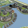 Modern Hotel Building With Unique Dome Roof Design Circular Layout And Waterfront Green Spaces
