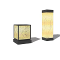 Outdoor Column Lights With Decorative Pattern Black Base And Warm Glow 3d model