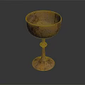Vintage Metallic Stemmed Cup With Textured Surface And Round Base For Household Use