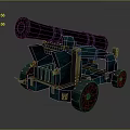Ancient Cannon Weapon With Green Barrel Wheeled Carriage And Vintage Design