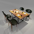 Wooden Square Dining Table Set With Central Hotpot Area And Dark Padded Benches