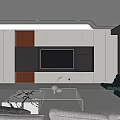 Modern Living Room Interior Design With Gray Sofa Marble Coffee Table And TV Wall