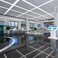 Modern Service Hall Interior Design With Self Service Kiosks Digital Counters And Green Plants