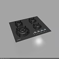 Sleek Black Gas Cooktop with Four Burners and Control Knobs for Modern Kitchens 3d model
