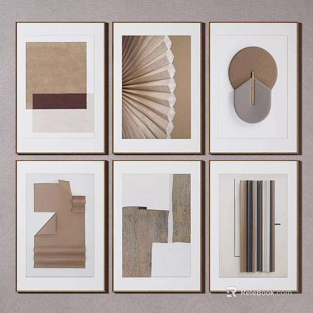 Modern Framed Decorative Artworks With Geometric Patterns And Neutral Tones 3d model