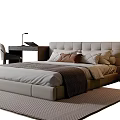 Modern Upholstered Double Bed Interior With Pillows Nightstand Lamp And Rug
