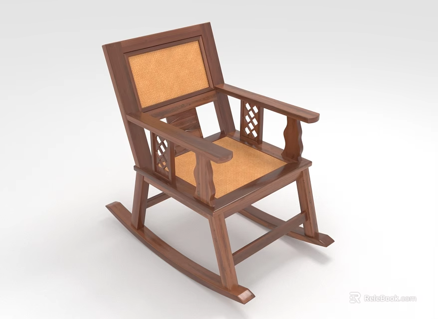Elegant Classic Wooden Rocking Chair With Cushioned Seat Backrest And Armrests 3d model 