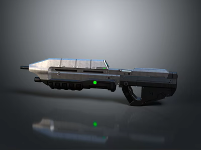 Futuristic Sci Fi Weapon With Metallic Build Dark Surface And Green Light Design Element 3d model