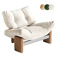 Modern Beige Fabric Armchair With Thick Seat Back Cushions And Brown Wooden Legs