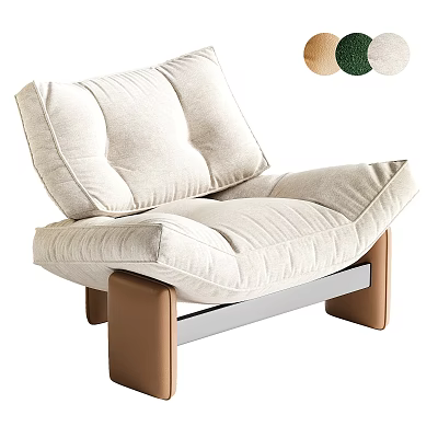 Modern Beige Fabric Armchair With Thick Seat Back Cushions And Brown Wooden Legs 3d model