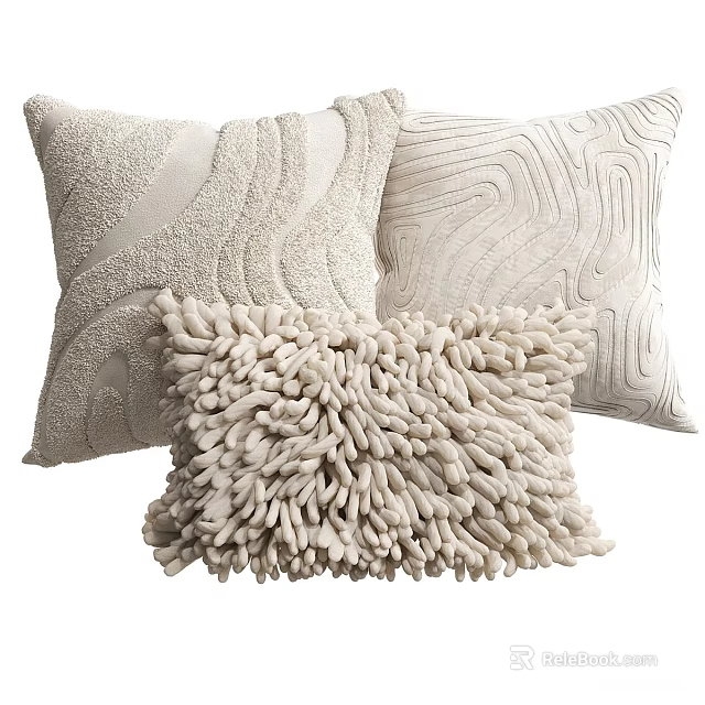 Neutral Cream Colored Decorative Throw Pillows With Textured And Patterned Designs 3d model