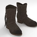 Brown Suede Ankle Boots With Perforated Design Zipper Tassel And Block Heel Details