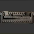 Brown Leather Tufted Three Seater Sofa with Classic Design and Armrests 3d model