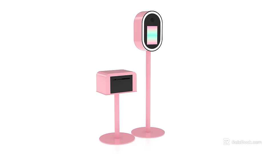 Modern Stylish Pink Photo Check-in Spot With Stand And Interactive Kiosk 3d model 