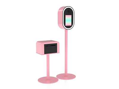 Modern Stylish Pink Photo Check-in Spot With Stand And Interactive Kiosk 3d model