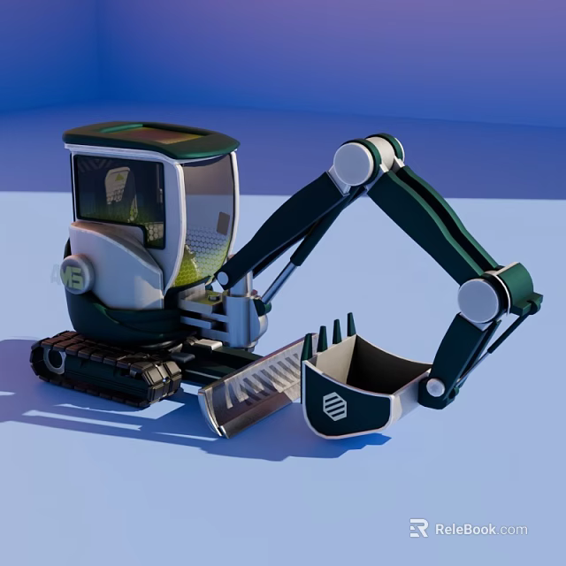Modern White And Dark Green Mini Excavator With Crawler Tracks Mechanical Arm And Shovel Bucket 3d model 