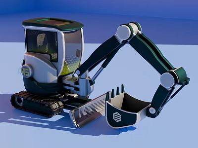 Modern White And Dark Green Mini Excavator With Crawler Tracks Mechanical Arm And Shovel Bucket 3d model