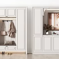 Modern White Shoe Cabinet Design With Hanging Hooks Bench And Decorative Mirror 3d model