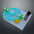 Mechanical Transmission Device With Blue Gear Yellow Pinion Motor Green Components And White Base
