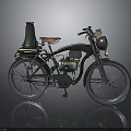 Vintage Dark Green Motorcycle With Orange Seat Headlight Spoked Wheels And Brass Accent