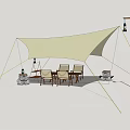 Tensile Membrane Structure for Outdoor Leisure Area With Wooden Table Chairs and Lantern
