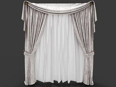 Elegant Gray Curtain With Double Layer White Sheer And Decorative Drapes 3d model