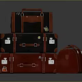 Red And Black Leather Suitcases Stacked In Various Sizes For Travel Essentials