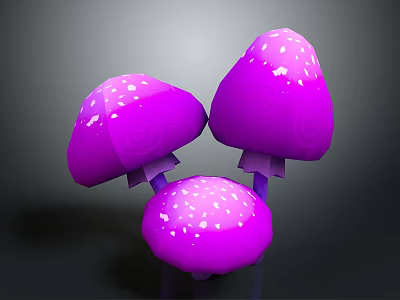 Three Purple Mushrooms with White Spots 3D Render on Dark Background 3d model