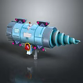 Blue Sci Fi Mechanical Device With Pink Accents Yellow Ring And Red Button 3d model