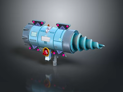 Blue Sci Fi Mechanical Device With Pink Accents Yellow Ring And Red Button 3d model
