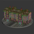 Vintage Stone Building Model With Multiple Gabled Roofs Arched Doors And Windows