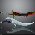 Decorative Weapons With Red Black Blade White Handle And Purple Hilt Curved White Sword