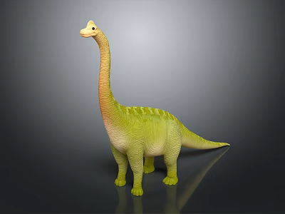 Long Neck Dinosaur Toy Figure In Green Orange With Spiked Back And Gray Background 3d model